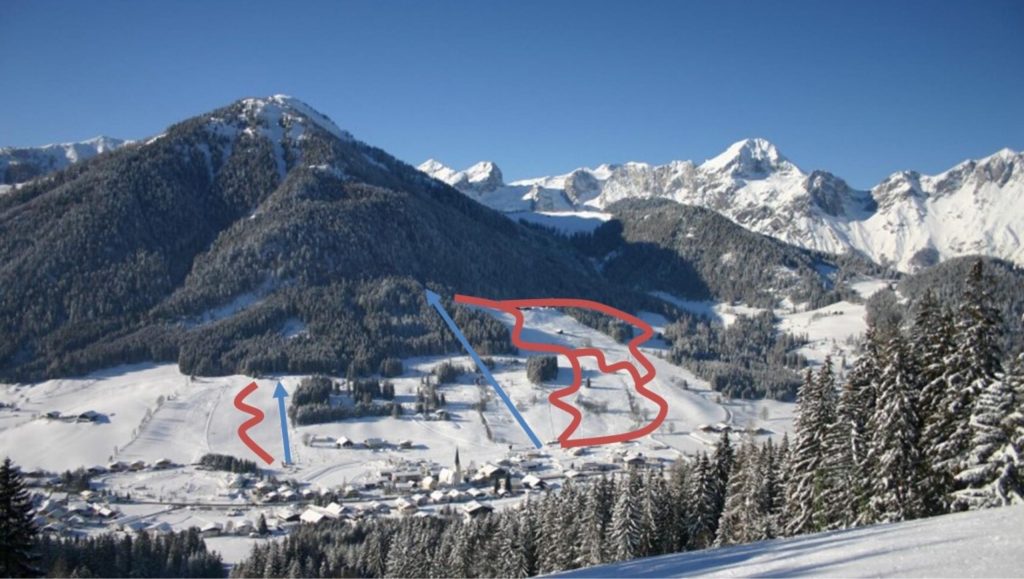 ski map of St. Martin am Tennengebirge showing two ski lifts and marked slopes near Boutique Hotel Alpenhof