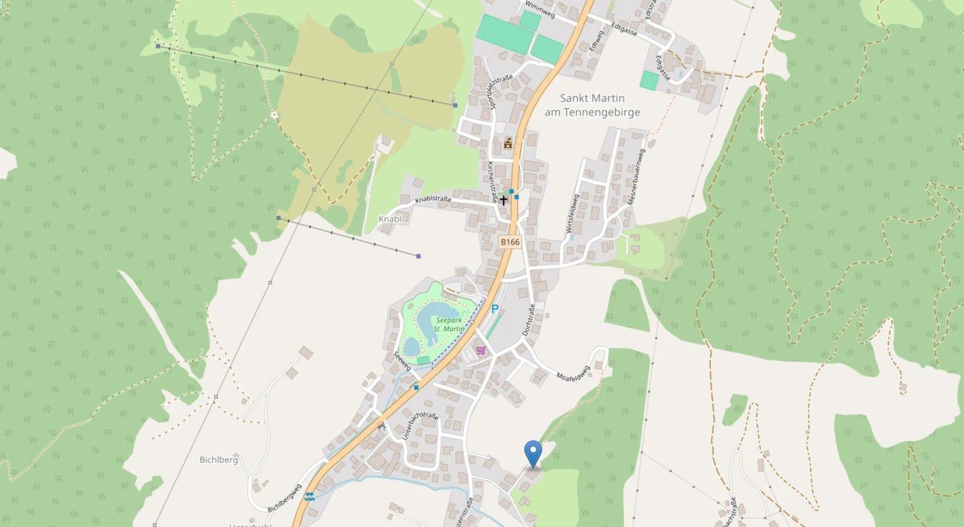 Map showing Hotel Alpenhof at Oberbachstraße 10 in Sankt Martin am Tennengebirge.